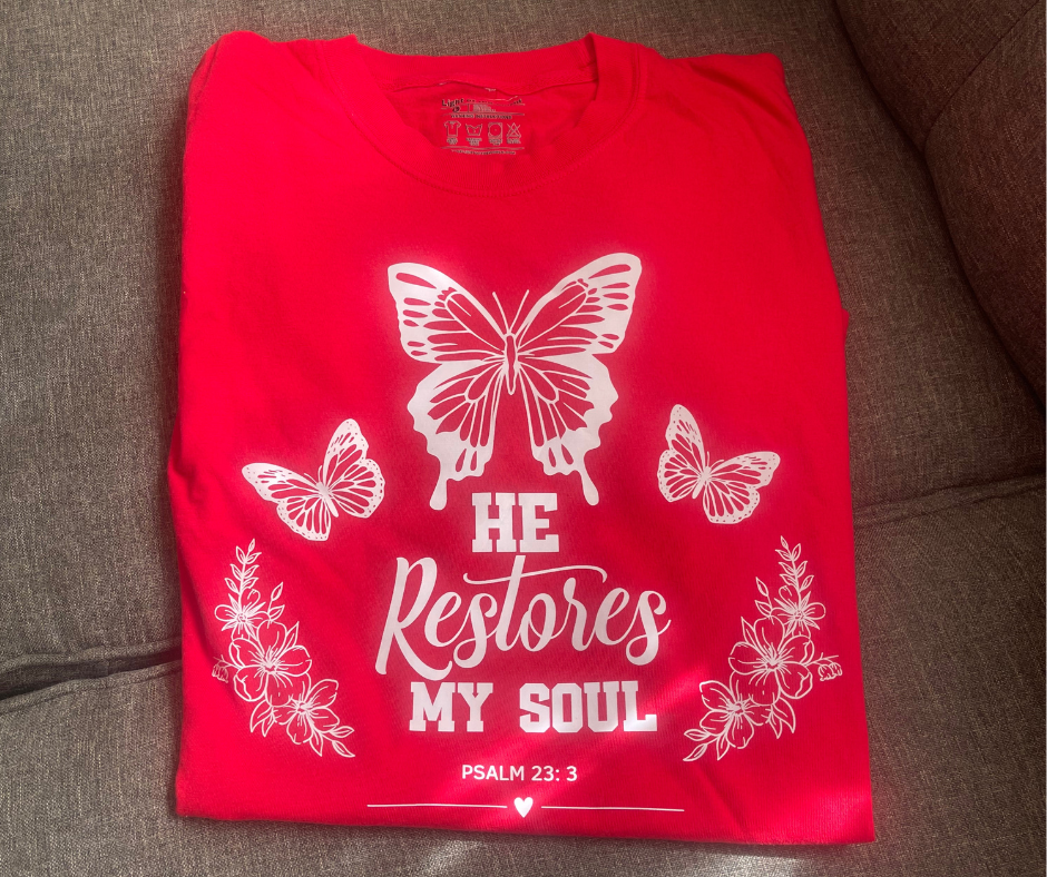 He Restores My Soul Comfort Colors Tee- Red color