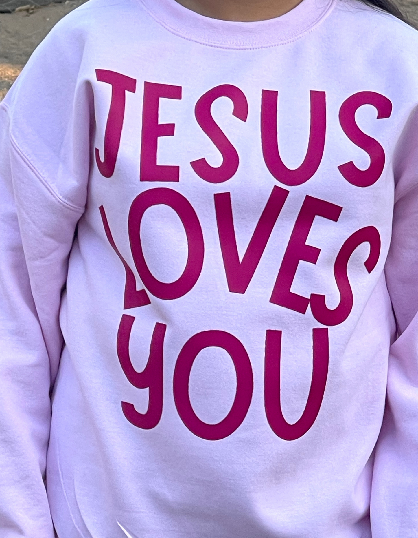 Soft pink Jesus Loves You Crewneck