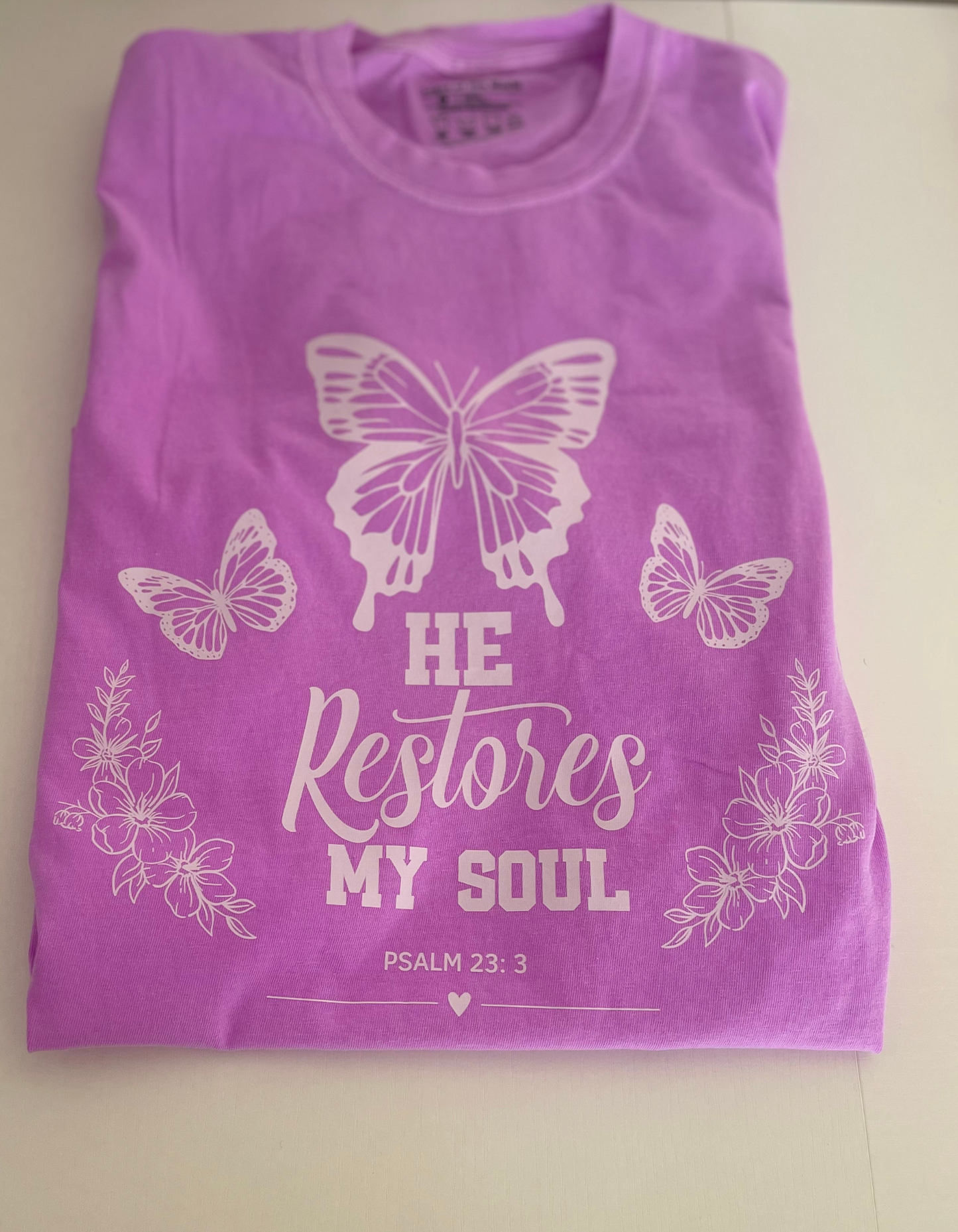 He Restores My Soul Comfort Colors Tee- Neon purple