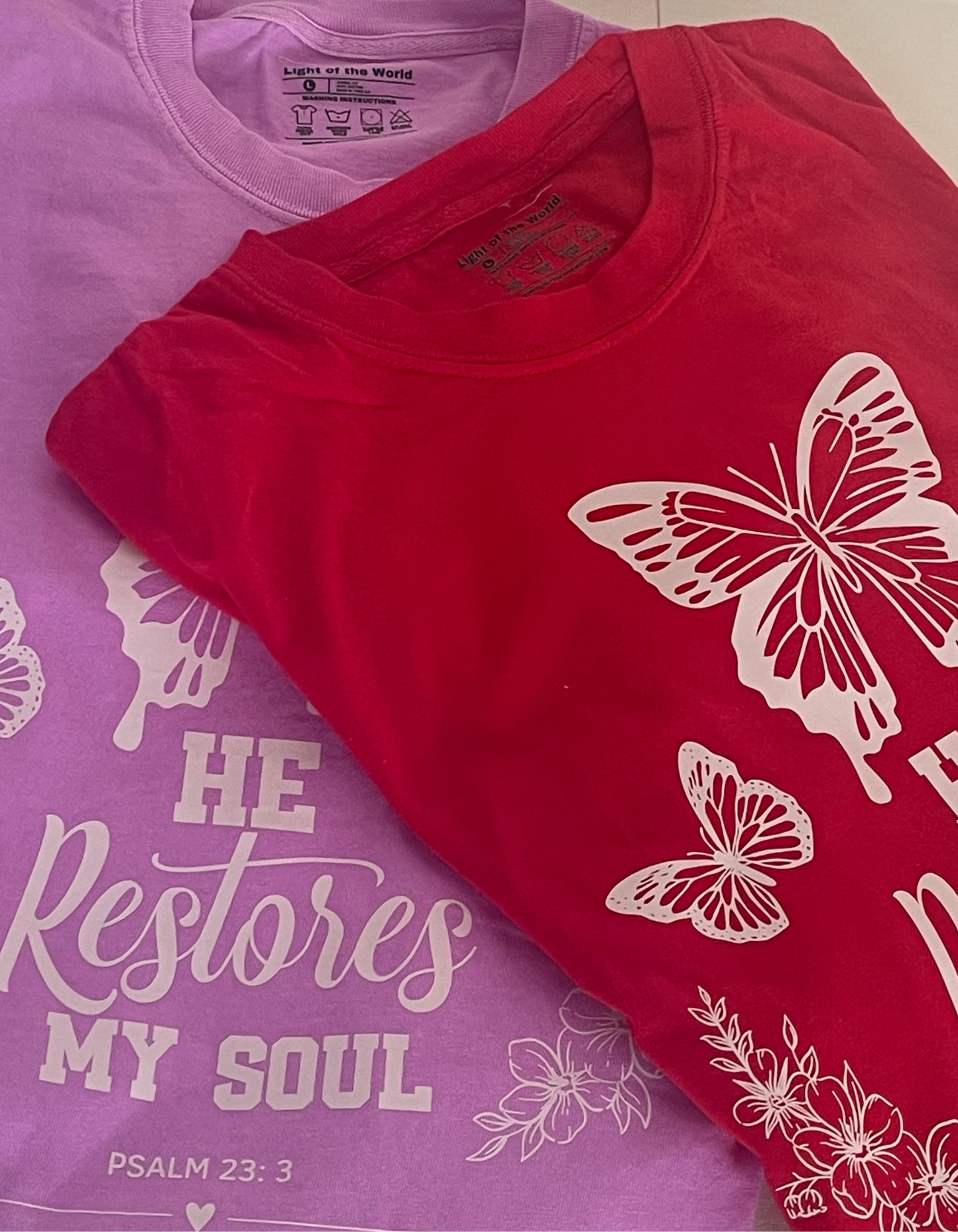 He Restores My Soul Comfort Colors Tee- Neon purple