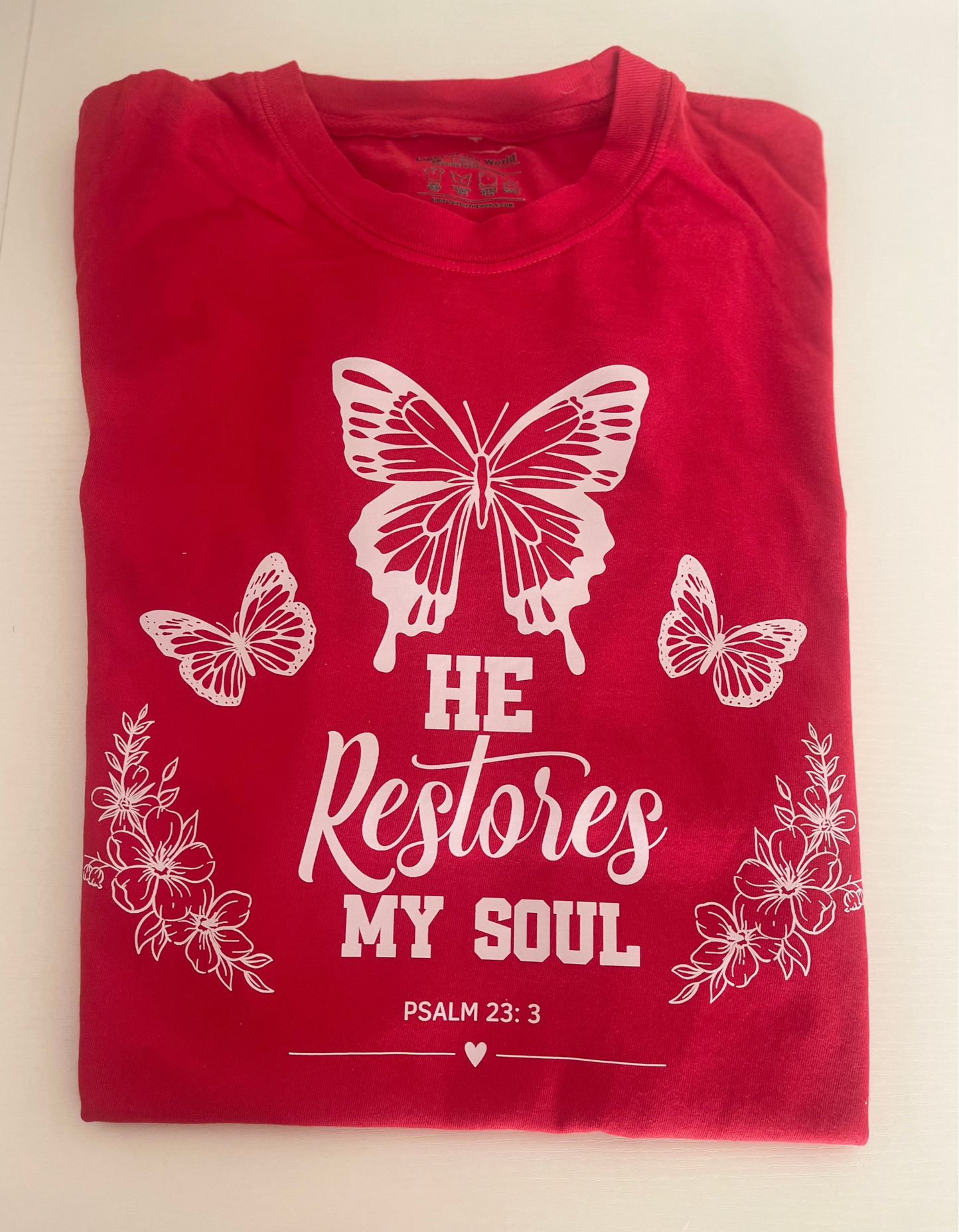 He Restores My Soul Comfort Colors Tee- Red color