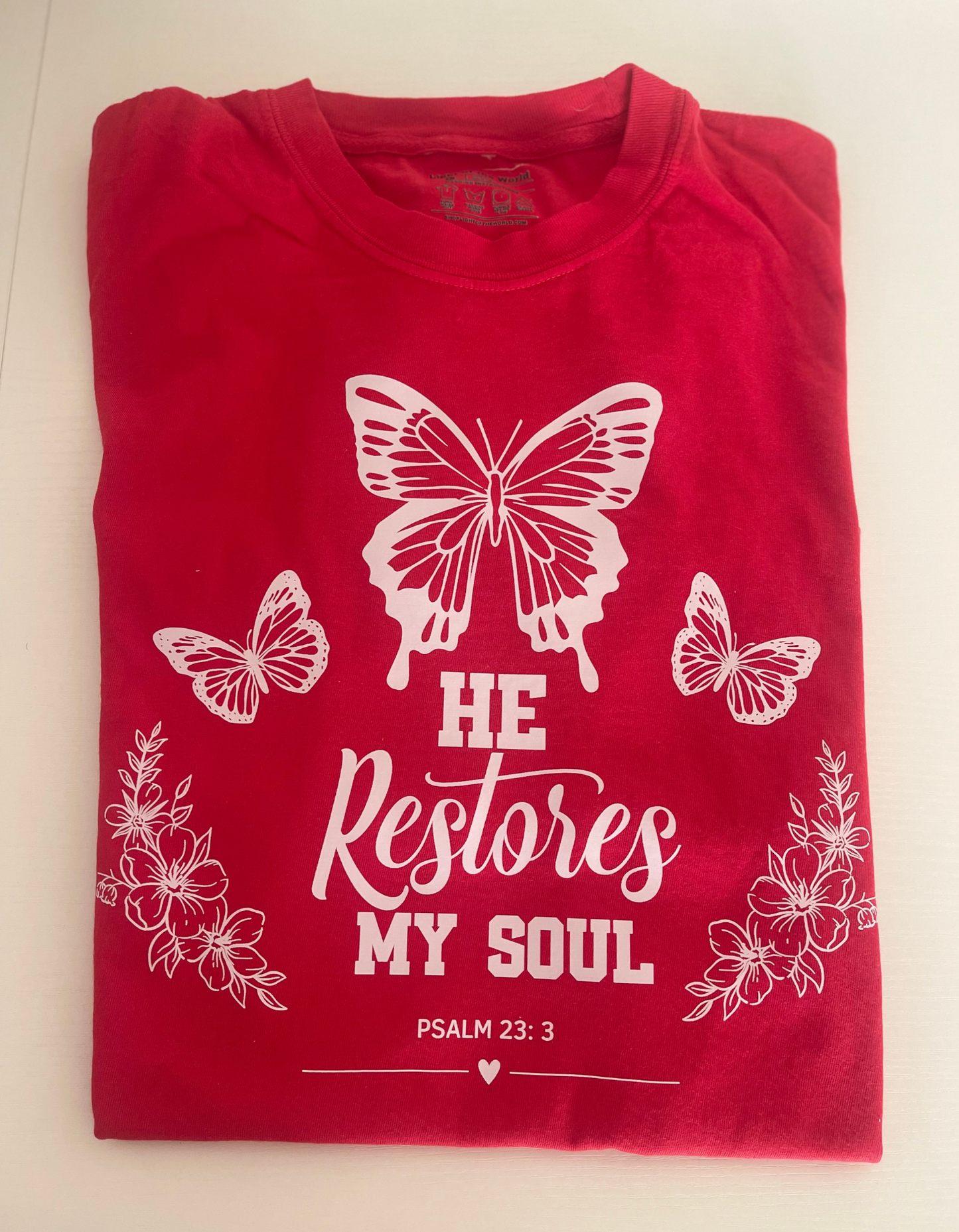 He Restores My Soul Comfort Colors Tee- Red color