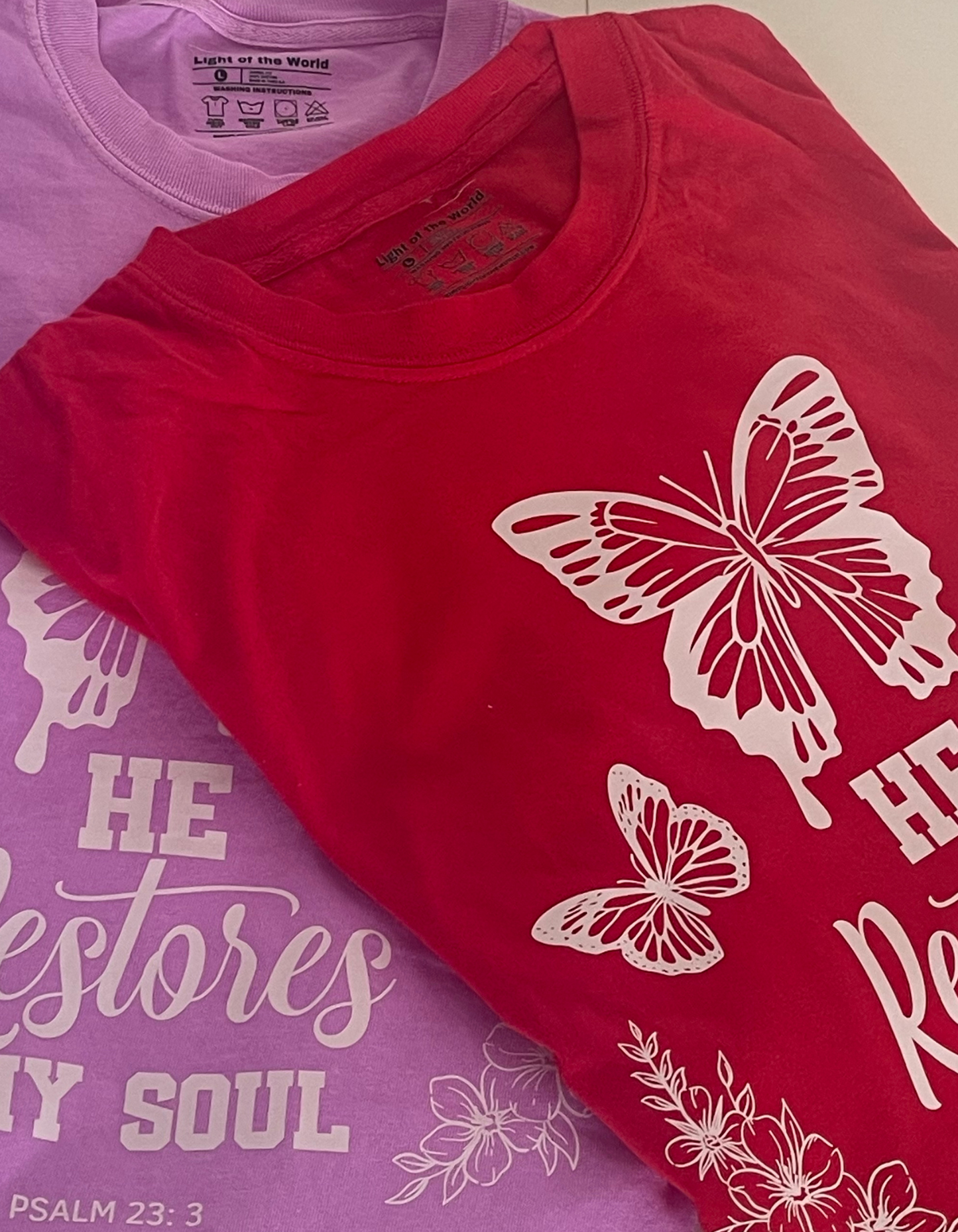 He Restores My Soul Comfort Colors Tee- Red color